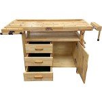 LUMBER JACK Woodworking Bench with 3 Drawers On-board Cabinet and 2 Vices Heavy Duty Work Table, Adjustable Vices, Felt lined drawers, Convenient rear tool storage,16 x bench dogs, metal & Wooden Pegs