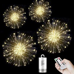 FBSPORT Firework Lights 6 Pack for Christmas Indoor Outdoor Battery Operated Firework Fairy Lights Led Starburst Lights Garden Party Wedding Decorations Waterproof with 8 Modes Remote Control