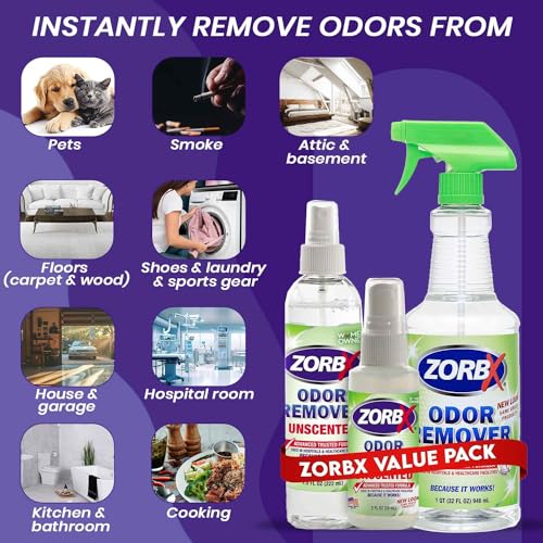 ZORBX Unscented Odor Eliminator Spray - Powerful Formula