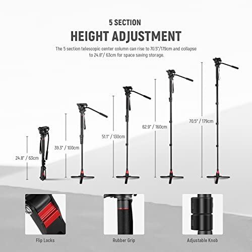 Professional Portable Camera Monopod with Fluid Head