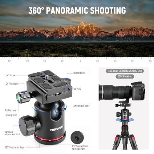 NEEWER 66" Carbon Fiber Tripod with Panorama Ball Head