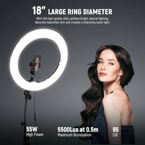 NEEWER 18" Ring Light Kit with Stand & Phone Holder