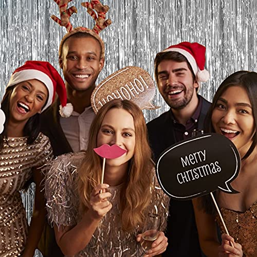 Silver Tinsel Foil Curtain Backdrop Set