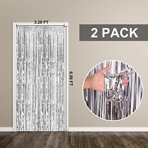 Silver Tinsel Foil Curtain Backdrop Set