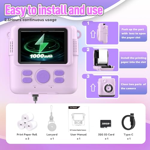 ESOXOFFORE Kids Instant Print Camera - Purple