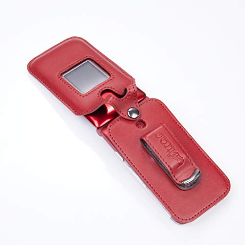 Fitted Leather Case for Alcatel GreatCall Jitterbug Flip Phone for Seniors, Features: Rotating Belt Clip, Screen & Keypad Protection, Secure Fit (Red)