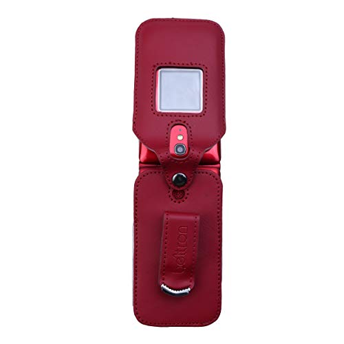Fitted Leather Case for Alcatel GreatCall Jitterbug Flip Phone for Seniors, Features: Rotating Belt Clip, Screen & Keypad Protection, Secure Fit (Red)