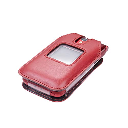 Fitted Leather Case for Alcatel GreatCall Jitterbug Flip Phone for Seniors, Features: Rotating Belt Clip, Screen & Keypad Protection, Secure Fit (Red)
