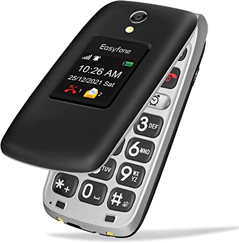 Easyfone Prime-A1 Pro 4G Easy-to-Use Flip Cell Phone, 2.4'' HD Display, Big Buttons, Clear Sound, Large Fonts, SOS Button, SIM Card Included, Dumbphone with 1500mAh Battery and a Charging Dock (Black)