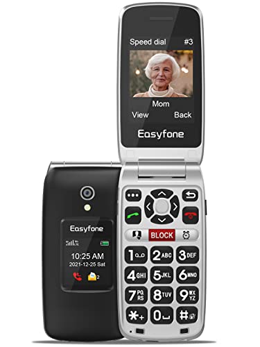 Easyfone Prime-A1 Pro 4G Easy-to-Use Flip Cell Phone, 2.4'' HD Display, Big Buttons, Clear Sound, Large Fonts, SOS Button, SIM Card Included, Dumbphone with 1500mAh Battery and a Charging Dock (Black)