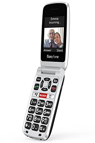 Easyfone Prime-A1 Pro 4G Easy-to-Use Flip Cell Phone, 2.4'' HD Display, Big Buttons, Clear Sound, Large Fonts, SOS Button, SIM Card Included, Dumbphone with 1500mAh Battery and a Charging Dock (Black)