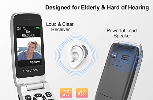 Easyfone Prime-A1 Pro 4G Easy-to-Use Flip Cell Phone, 2.4'' HD Display, Big Buttons, Clear Sound, Large Fonts, SOS Button, SIM Card Included, Dumbphone with 1500mAh Battery and a Charging Dock (Black)