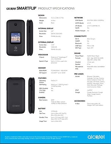 Alcatel SMARTFLIP 4052R | 4G LTE | 4GB Flip-Phone | Bluetooth, WiFi, Big Buttons | Carrier locked to AT&T. Phone is not unlocked - Volcano Black