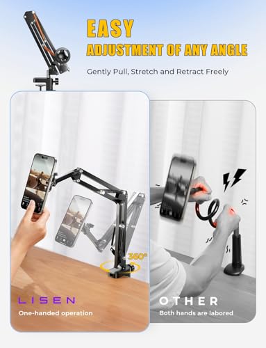 LISEN Gooseneck Phone Holder for Bed iPhone Holder for Desk, for iPhone 16 Magsafe Stand Magnetic Phone Stand for Bed Adjustable for iPhone Accessories Overhead Phone Mount for iPhone 16 Pro Max iPad