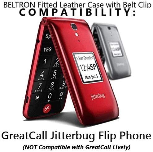 Fitted Leather Case for Alcatel GreatCall Jitterbug Flip Phone for Seniors, Features: Rotating Belt Clip, Screen & Keypad Protection, Secure Fit (Red)