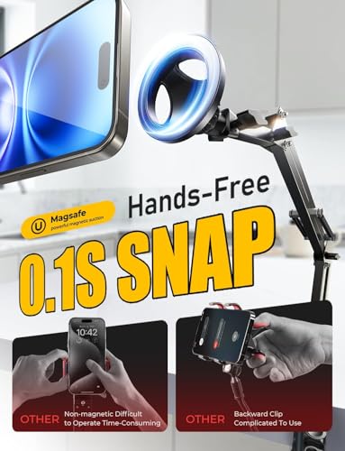 LISEN Gooseneck Phone Holder for Bed iPhone Holder for Desk, for iPhone 16 Magsafe Stand Magnetic Phone Stand for Bed Adjustable for iPhone Accessories Overhead Phone Mount for iPhone 16 Pro Max iPad