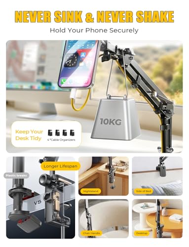 LISEN Gooseneck Phone Holder for Bed iPhone Holder for Desk, for iPhone 16 Magsafe Stand Magnetic Phone Stand for Bed Adjustable for iPhone Accessories Overhead Phone Mount for iPhone 16 Pro Max iPad