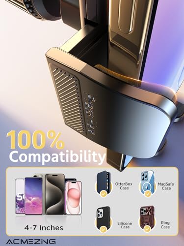 ACMEZING 3-in-1 Car Phone Holder Mount [Extreme Terrain Stability] Dashboard Windshield Air Vent [Double Metal Hook] Cell Phone Holders for Your Car for iPhone Samsung All Smartphones & All Car Model