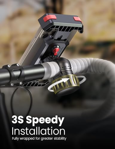 Bike Cell Phone Holder, Bike Handlebar Phone Mount [2024 Upgraded 3S Quick Install] Motorcycle Phone Mount, for iPhone Bike Mount, Bicycle Phone Mount Handlebar Fit For EBike, Scooter,Bike Accessories