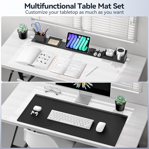 KDD Desk Pad and Organizer Set, 6 in 1 Mouse Mat with Magnetic Desktop Storage Accessories DIY Feature for Phone and Tablet Stand/Cup Holder/Card Holder/Pen Holder/Cable Management for Office and Home