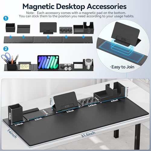 KDD Desk Pad and Organizer Set, 6 in 1 Mouse Mat with Magnetic Desktop Storage Accessories DIY Feature for Phone and Tablet Stand/Cup Holder/Card Holder/Pen Holder/Cable Management for Office and Home