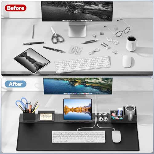 KDD Desk Pad and Organizer Set, 6 in 1 Mouse Mat with Magnetic Desktop Storage Accessories DIY Feature for Phone and Tablet Stand/Cup Holder/Card Holder/Pen Holder/Cable Management for Office and Home