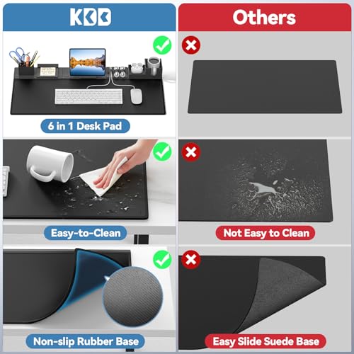 KDD Desk Pad and Organizer Set, 6 in 1 Mouse Mat with Magnetic Desktop Storage Accessories DIY Feature for Phone and Tablet Stand/Cup Holder/Card Holder/Pen Holder/Cable Management for Office and Home
