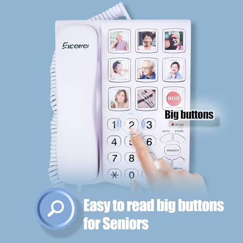 Excelltel Big Button Phone for Seniors, Corded Landline Telephone with Handsfree Function and 9 Groups of Memory, One-Touch Dialling,Suitable People with Vision Disorders/Hearing Damage (EX-LD-858HF)