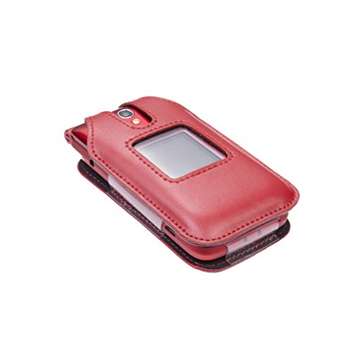 Fitted Leather Case for Alcatel GreatCall Jitterbug Flip Phone for Seniors, Features: Rotating Belt Clip, Screen & Keypad Protection, Secure Fit (Red)