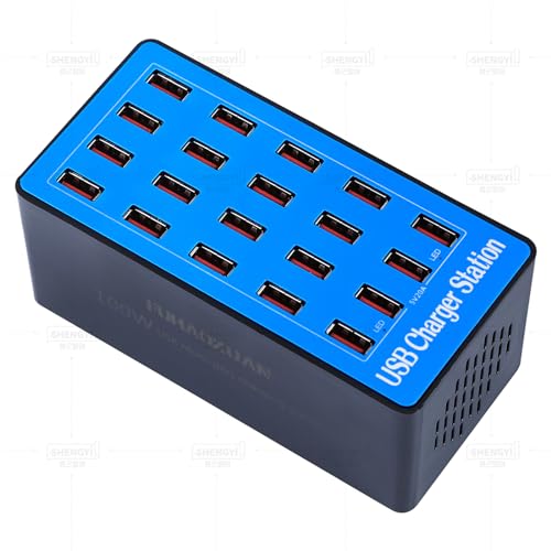 USB Charging Station,100W 20-Port Multi Device Charger with Intelligent Safety Features,Charging Station for Multiple Devices Phone,Watch,Pad,Speakers,Headphones,PS Compact for Home,Office,Travel