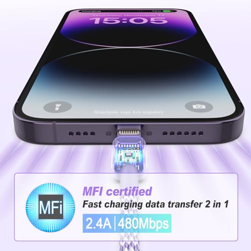 [Apple MFi Certified] iPhone Charger, 6Pack (3/3/6/6/6/10 FT) Fast Charging Long Lightning Cable, High Speed Transfer USB Charger Cord for iPhone 14 13 12 11 Pro Max/XR/XS/X/8/7/6Plus iPad