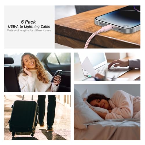 [Apple MFi Certified] iPhone Charger, 6Pack (3/3/6/6/6/10 FT) Fast Charging Long Lightning Cable, High Speed Transfer USB Charger Cord for iPhone 14 13 12 11 Pro Max/XR/XS/X/8/7/6Plus iPad