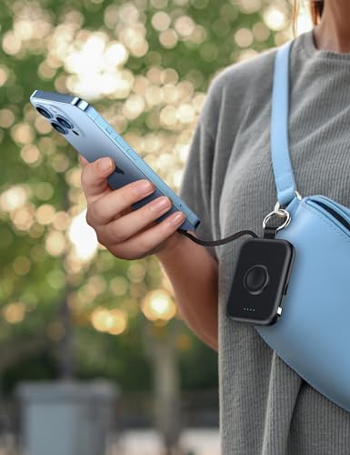 RORRY Portable Charger for Apple Watch, 5000mAh for iWatch Wireless Charger Power Bank with Built-in Cable, Travel Keychain Charger for Apple Watch 9/Ultra2/8/Ultra/7/6/Se/5, iPhone 15/14/13/12, Black