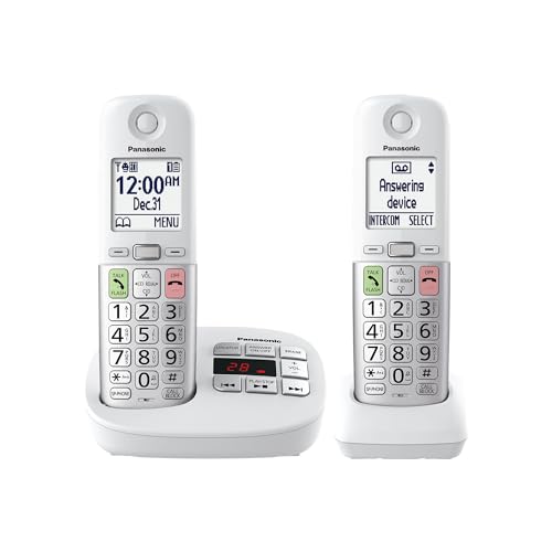 Panasonic Cordless Phone, Easy to Use with Large Display and Big Buttons, Flashing Favorites Key, Built in Flashlight, Call Block, Volume Boost, Talking Caller ID, 2 Cordless Handsets - KX-TGU432W