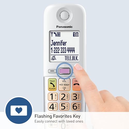 Panasonic Cordless Phone, Easy to Use with Large Display and Big Buttons, Flashing Favorites Key, Built in Flashlight, Call Block, Volume Boost, Talking Caller ID, 2 Cordless Handsets - KX-TGU432W