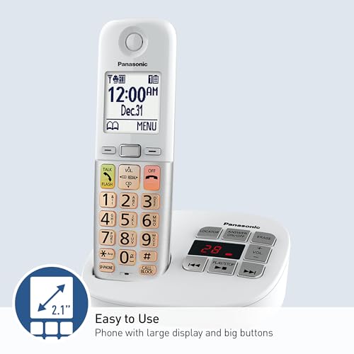 Panasonic Cordless Phone, Easy to Use with Large Display and Big Buttons, Flashing Favorites Key, Built in Flashlight, Call Block, Volume Boost, Talking Caller ID, 2 Cordless Handsets - KX-TGU432W