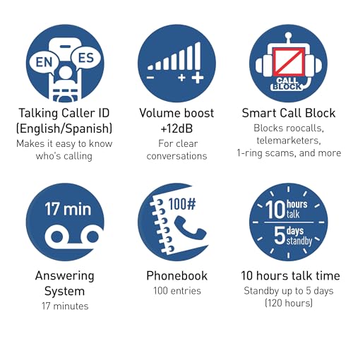 Panasonic Cordless Phone, Easy to Use with Large Display and Big Buttons, Flashing Favorites Key, Built in Flashlight, Call Block, Volume Boost, Talking Caller ID, 2 Cordless Handsets - KX-TGU432W