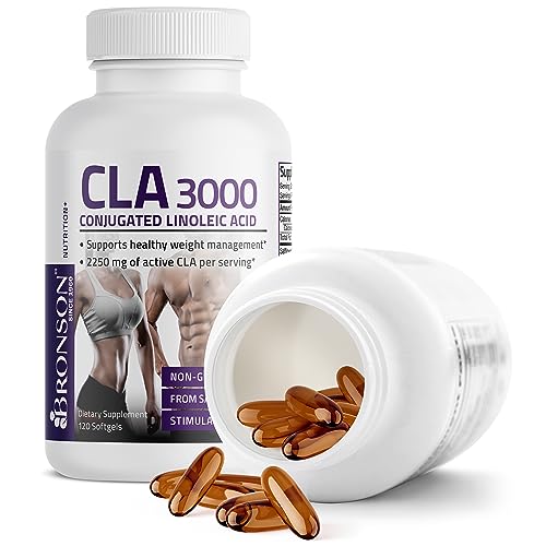 Bronson CLA 3000 Extra High Potency Supports Healthy Weight Management Lean Muscle Mass Non-Stimulating Conjugated Linoleic Acid 120 Softgels