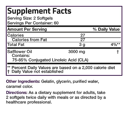 Bronson CLA 3000 Extra High Potency Supports Healthy Weight Management Lean Muscle Mass Non-Stimulating Conjugated Linoleic Acid 120 Softgels