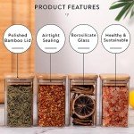 Laramaid 9oz 12Packs Glass Jars Set with Minimalist Spice Labels, Square Spice Jars with Bamboo Lids and White Vinyl Customized Sticker Labels, Food Storage Container Canisters