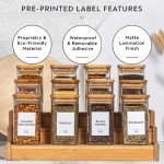 Laramaid 9oz 12Packs Glass Jars Set with Minimalist Spice Labels, Square Spice Jars with Bamboo Lids and White Vinyl Customized Sticker Labels, Food Storage Container Canisters