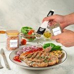 Laramaid 9oz 12Packs Glass Jars Set with Minimalist Spice Labels, Square Spice Jars with Bamboo Lids and White Vinyl Customized Sticker Labels, Food Storage Container Canisters