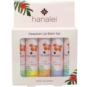 Hanalei Lip Balm and Moisturizer - Natural Kukui Oil, Beeswax Lip Moisturizer - Replenish and Repair Dry, Chapped Lips - Variety Pack (5 Tubes)