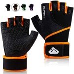 HTZPLOO Workout Gloves Gym Gloves Weight Lifting Gloves for Men Women with Full Palm Pad,Strong Wrist Wraps Support,Enhanced Grip,for Fitness,Training,Weightlifting,Exercise (Black&Orange, Large)