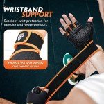 HTZPLOO Workout Gloves Gym Gloves Weight Lifting Gloves for Men Women with Full Palm Pad,Strong Wrist Wraps Support,Enhanced Grip,for Fitness,Training,Weightlifting,Exercise (Black&Orange, Large)