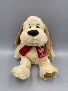 Plush Squeaker Toy Dog with Scarf - Brown