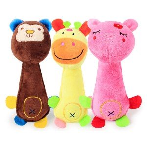 3-Pack Plush Squeaky Animal Dog Toys