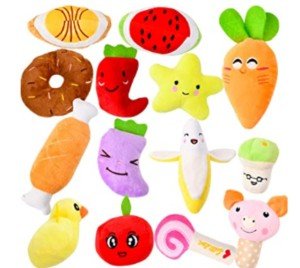 Assorted Plush Squeaky Dog Toys - Fruits & Veggies