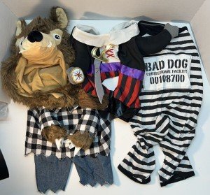 3-Pack Medium Dog Halloween Costumes: Werewolf, Pirate, Prisoner