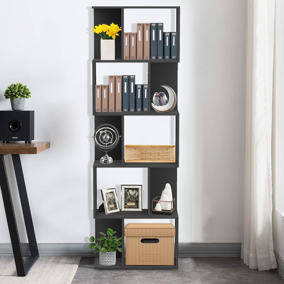 Geometric Vintage Wooden Bookshelf - 5 tiers